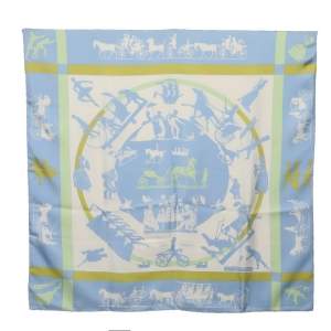 Pre Owned Hermès Pale Blue Jeux d'Ombres Silk Scarf