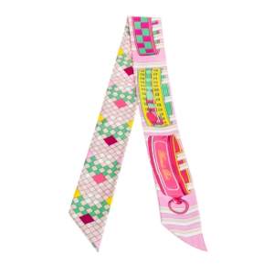 Pre Owned Hermes Pink Printed Silk Twilly