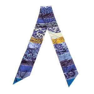 Pre Owned Hermes Blue Jungle Love Rainbow Printed Silk Twilly