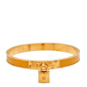 Pre Owned Hermes Courchevel Kelly Lock Cadena Gold Tone Metal Bracelet