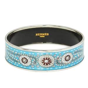 Pre Owned Hermès Print Enamel Palladium Plated Wide Bangle Bracelet