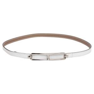 Pre Owned Hermes Blanc/Etoupe Epsom and Swift Leather Roulis Belt 85CM 