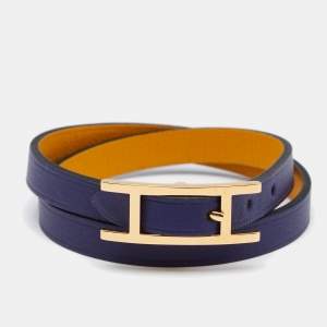 Pre Owned Hermès Behapi Bicolor Gold Plated Double Tour Reversible Bracelet T3