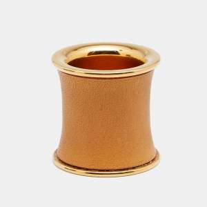 Pre Owned Hermès Brown Leather Gold Plated Scarf Ring