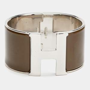 Hermes Clic H Brown Enamel Palladium Plated Metal XL Bracelet