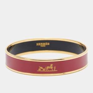 Pre Owned Hermès Red Enamel Calèche Narrow Bangle Bracelet