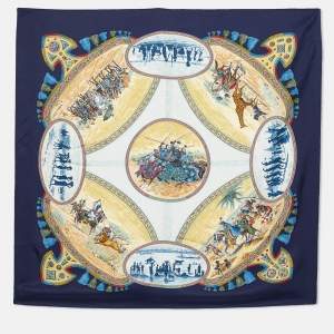 Hermès Blue Cavaliers Peuls Silk Scarf