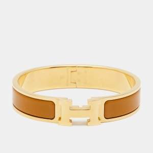 Hermès Clic H Brown Enamel Gold Plated Narrow Bracelet