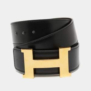 Pre Owned Hermes Black/Chocolat Chamonix and Swift Leather Constance Reversible Belt 75CM