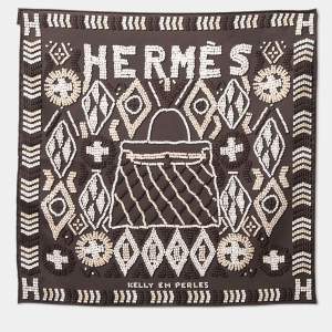 Pre Owned Hermès Brown Kelly En Perles Silk Scarf