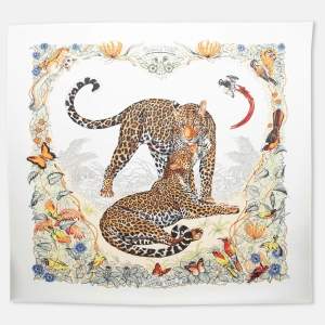 Pre Owned Hermès Cream Jungle Love Cashmere Silk Shawl