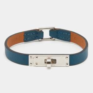 Pre Owned Hermès Teal Blue Palladium Plated Micro Kelly Bracelet Size S