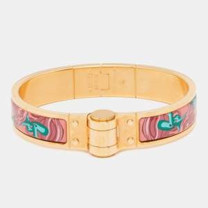 Pre Owned Hermès Pink Brides de Gala Enamel Narrow Hinged Bracelet