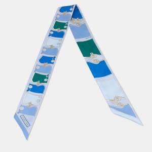 Pre Owned Hermes Blue Camails Silk Twilly Scarf