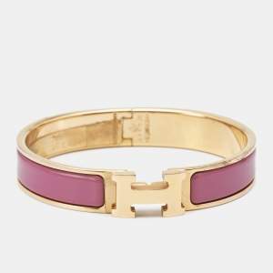 Pre Owned Hermès Clic H Mauve Enamel Rose Gold Plated Narrow Bracelet