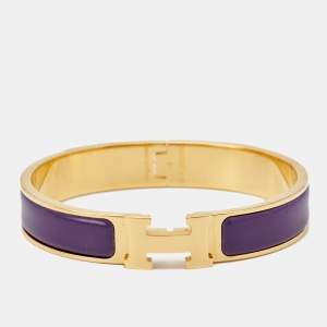 Pre Owned Hermès Clic H Purple Enamel Gold Plated Narrow Bracelet