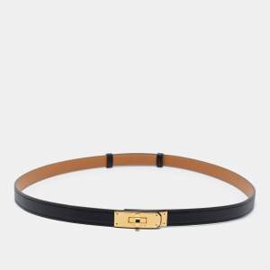 Pre Owned Hermes Black Swift And Epsom Leather Gold Finish Kelly 18 Adjustable Belt