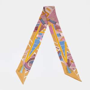 Pre Owned Hermès Brown Mosaic Print Silk Twilly