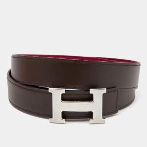 Pre Owned Hermes Chocolat/Tosca Swift and Evergrain Leather H Buckle Reversible Belt 95 CM
