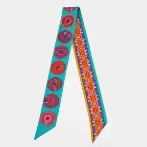 Pre Owned Hermes Green Belles Du Mexique Silk Twilly