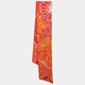 Pre Owned Hermès Orange Les Clés Silk Maxi Twilly