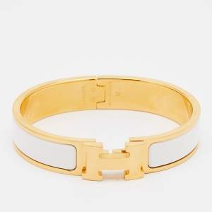 Pre Owned Hermes White Enamel Gold Plated Clic H Bracelet