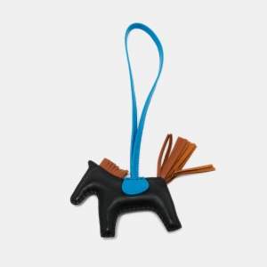 Pre Owned Hermès Black/Gold/Bleu Zanzibar Grigri Rodeo Bag Charm PM 