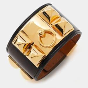 Pre Owned Hermes Collier de Chien Leather Gold Tone Bracelet XS