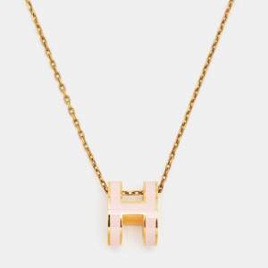 Pre Owned Hermès Pop H Pink Lacquered Gold Plated Pendant Necklace
