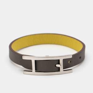 Hermes Behapi Bi-color Leather Palladium Plated Reversible Bracelet XS