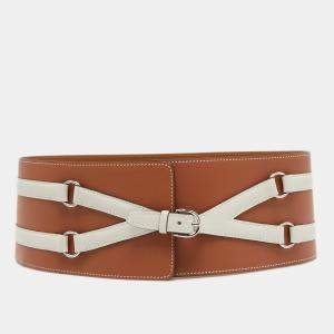 Hermes Tan/White Leather Waist Belt Size 75CM