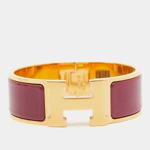 Hermès Clic Clac H Pink Enamel Gold Plated Wide Bracelet