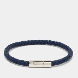 مملوكة مسبقًا Hermès Goliath Blue Leather Palladium Plated Bracelet