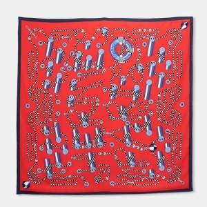 Pre Owned Hermes Vintage Red Cordages Silk Square Scarf