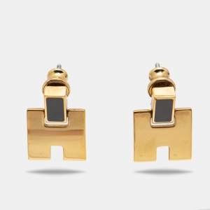 Pre Owned Hermès Eileen Enamel Gold Plated Earrings