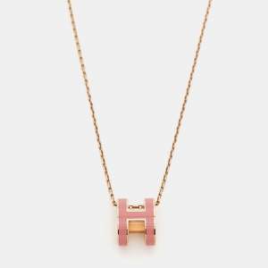 Pre Owned Hermès Pop H Pink Enamel Gold Plated Pendant Necklace