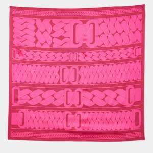 Hermes Pink Printed Silk Square Scarf
