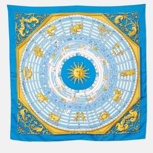 Hermes Blue Astrologie Printed Silk Square Scarf 