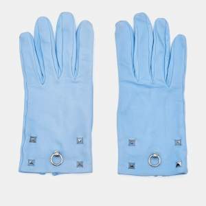 Hermès Blue Leather Medor Stud Gloves Size 7.5