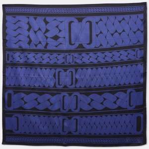 Hermes Navy Blue & Black Clic C'est Noue Printed Silk Square Scarf