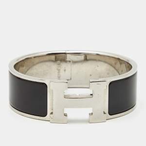 مملوكة مسبقًا Hermès Black Enamel Palladium Plated Clic Clac H Bracelet