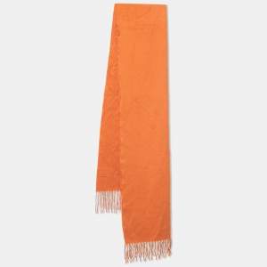 Hermes Vintage Orange Cashmere Wool Fringe Stole