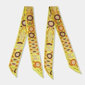 Hermes Lime Green Kelly en Perles Silk Twilly Scarf Set of 2