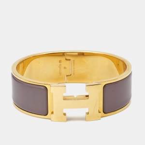 Hermès Clic Clac H Marron Glace Enamel Gold Plated Wide Bracelet