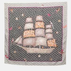Hermes Multicolor Bateau Fleuri Silk Square Scarf