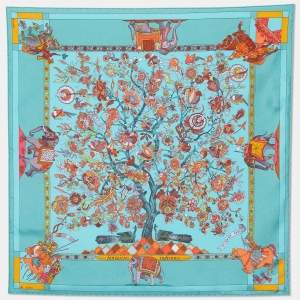 Hermes Green Fantaisies Indiennes Printed Silk Square Handkerchief