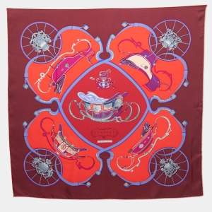 Hermes Red & Maroon Springs Silk Square Scarf