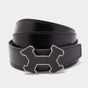 Hermes Black/Rogue H Chamonix and Togo Leather H Street Buckle Reversible Belt 100CM