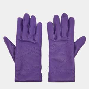 Hermès Purple Leather Stitch Detail Gloves Size 7