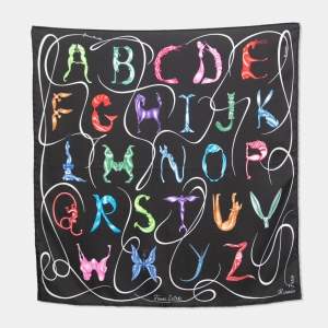 Hermes Black Faune Lettree Silk Gavroche Scarf